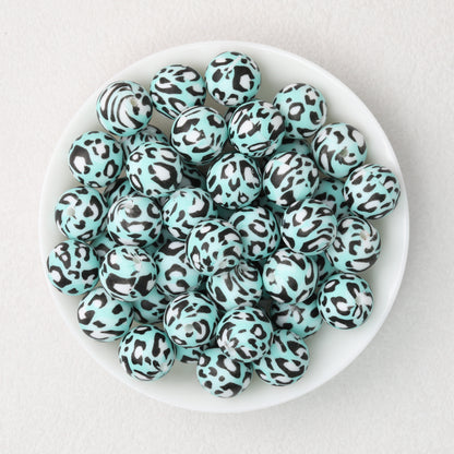 15mm Leopard Pattern Silicone Round Beads 50pcs 15