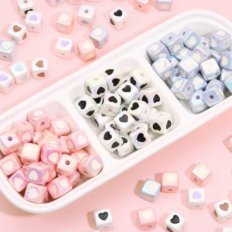 Plating Heart Square Acrylic Beads 12mm Glossy Pastel 4pcs 3