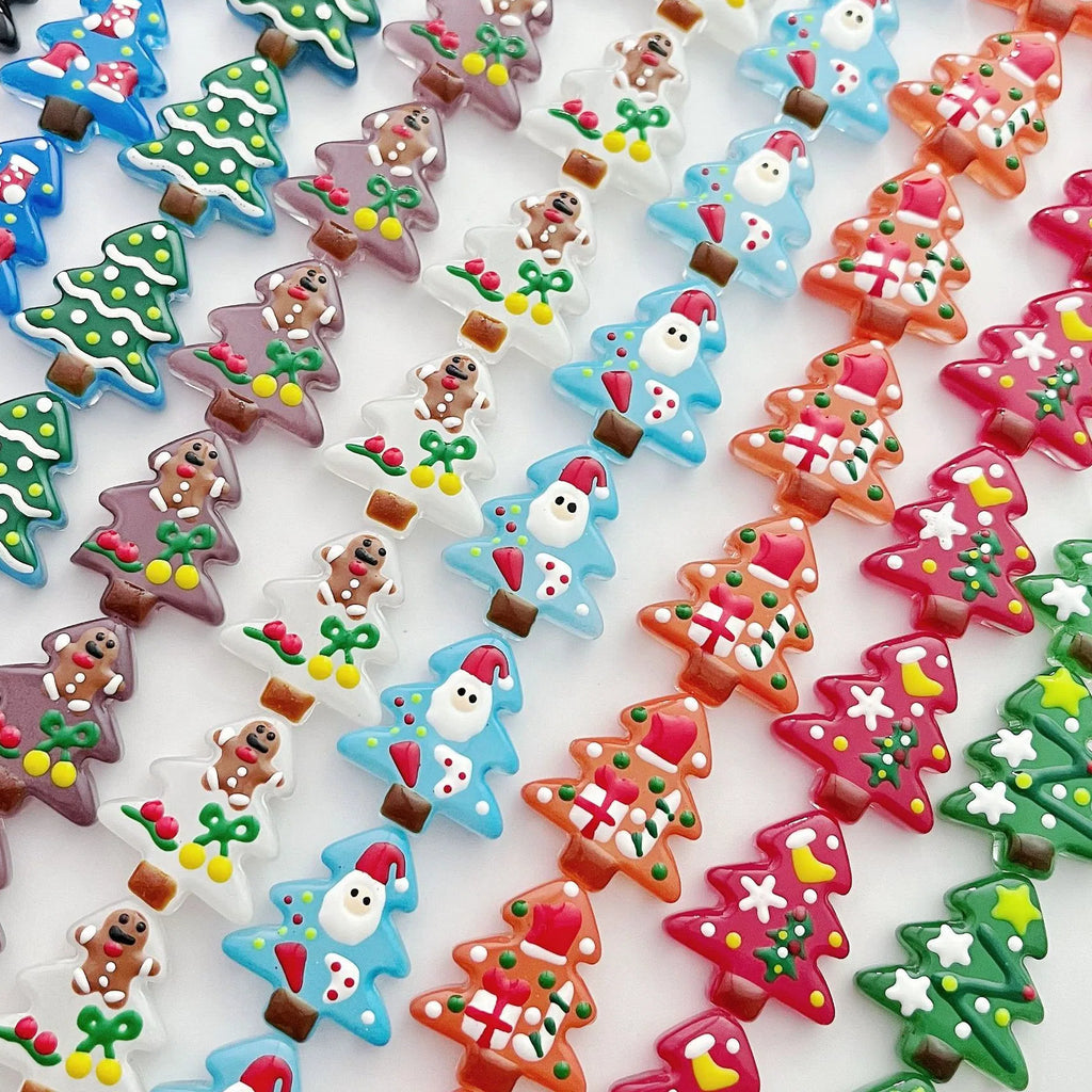 Hand Painted Christmas Tree Glass Beads 26mm Cartoon Pattern 1pc