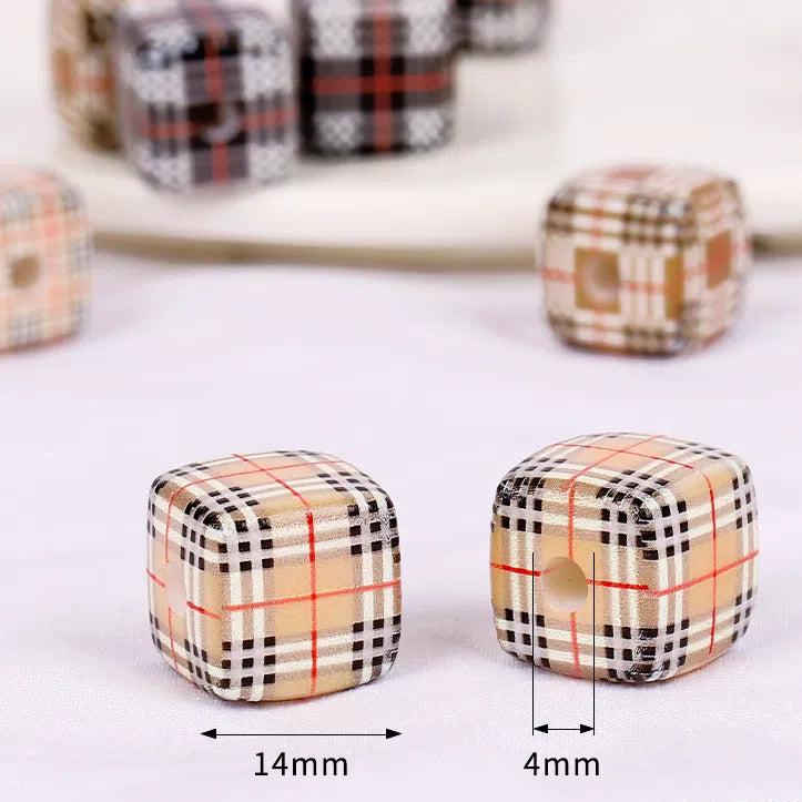Burberry Style Printed Acrylic Square Beads 14mm 40pcs 2