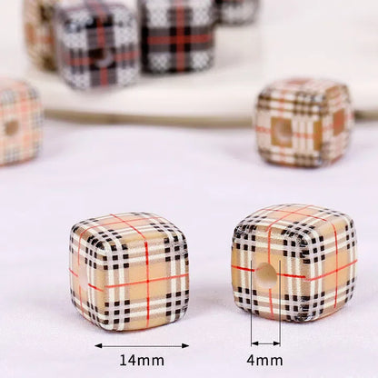 Burberry Style Printed Acrylic Square Beads 14mm 40pcs 2