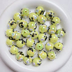 Hand Painted Rhinestone Flower Acrylic Round Beads 16mm 5pcs 11