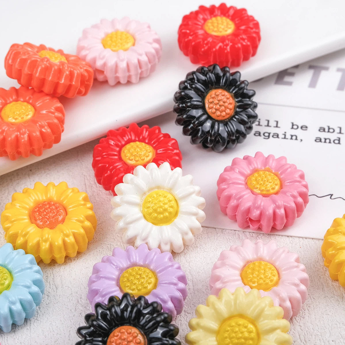 Sunflower Resin Beads 19mm Round Flower Shape 20pcs 2