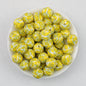 15mm Floral Pattern Print Round Silicone Beads Dark Base 50pcs - Banana