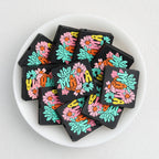 Silicone Focal Beads Flower MAMA Square Colorful Text 20pcs