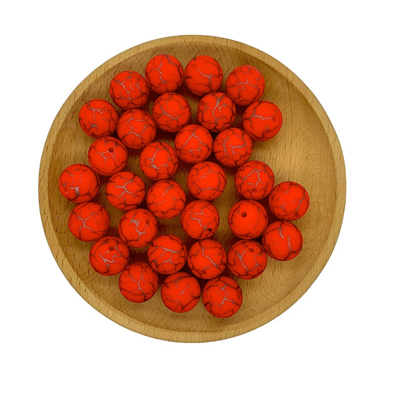15mm Silicone Beads Crackle Printed Multi Color 50pcs 8