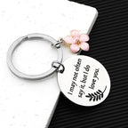 Stainless Steel Mother's Day Keychain Engraved Message Pink Enamel Flower 2