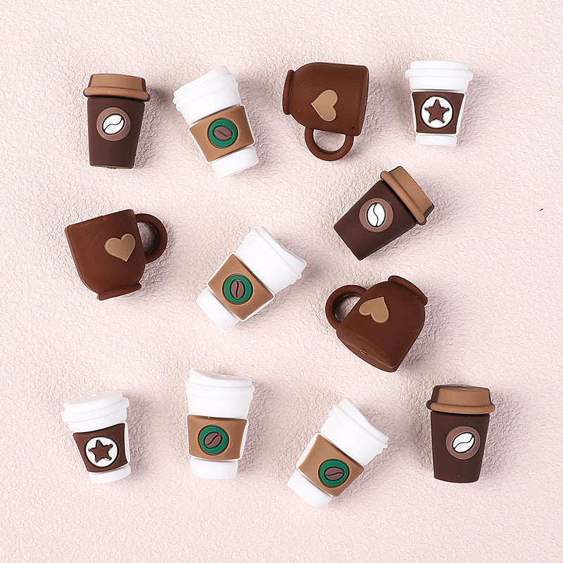 Silicone 3D Focal Beads Coffee Cup Five Pointed Star Heart Mug 20pcs 3