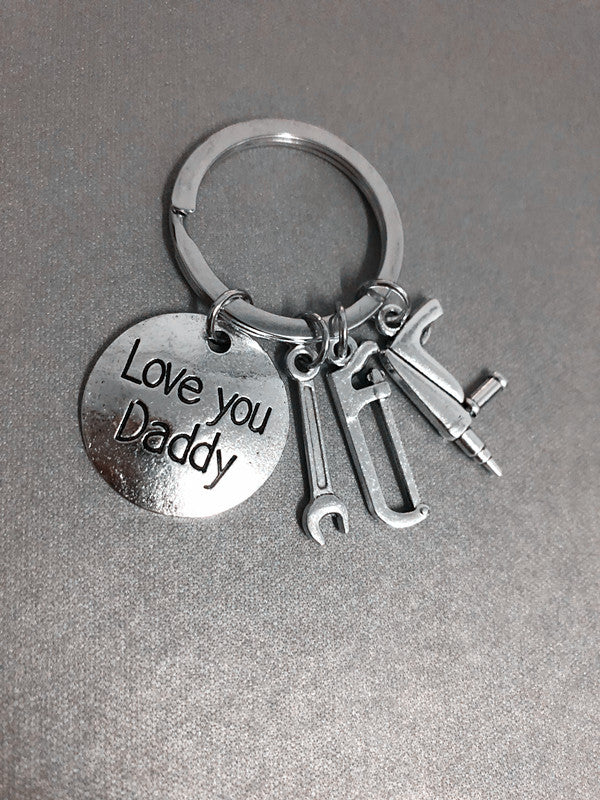 Alloy Handyman Tool Round Tag Keychain Polished Silver Metal 26