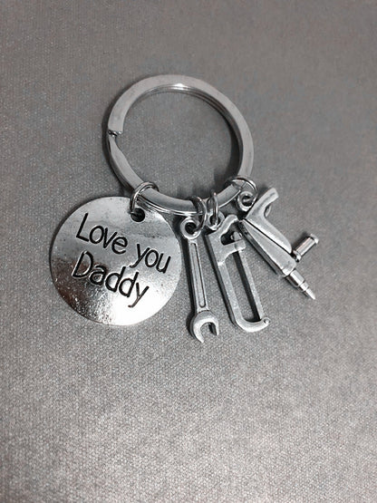 Alloy Handyman Tool Round Tag Keychain Polished Silver Metal 26