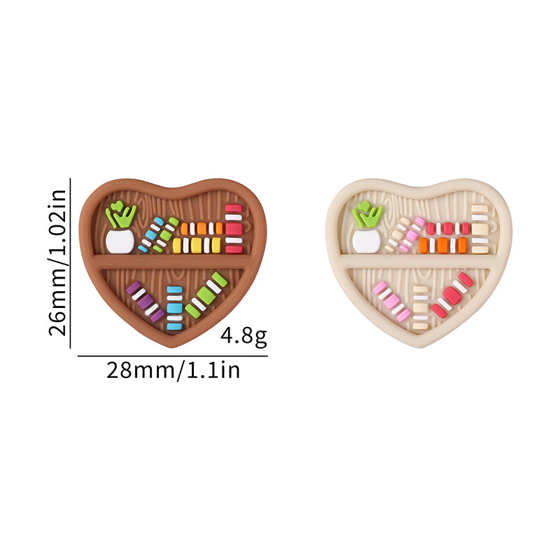 Silicone Focal Beads Heart Shaped Double Sided Bookshelf 20pcs 9