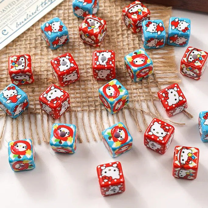 Hello Kitty Acrylic Square Beads 14mm Printed Glossy 10pcs