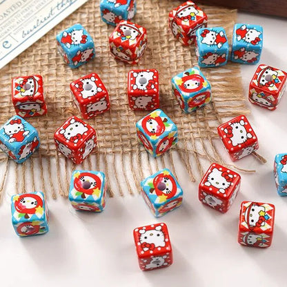 Hello Kitty Acrylic Square Beads 14mm Printed Glossy 10pcs