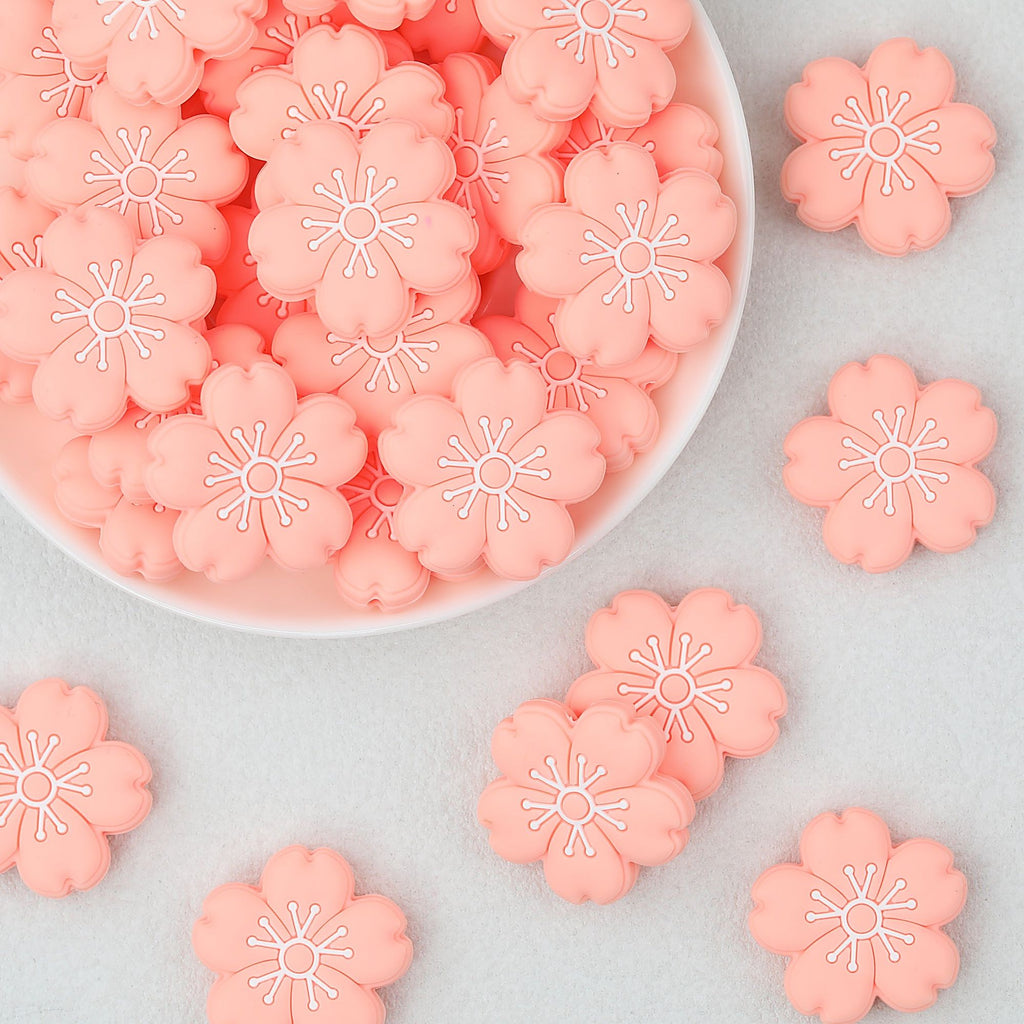 Pink Sakura Flower Silicone Focal Beads 20pcs