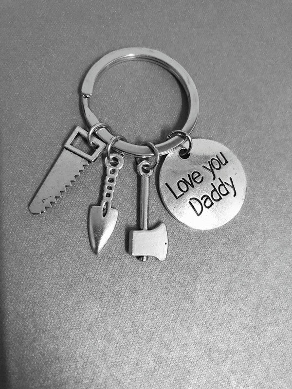 Alloy Handyman Tool Round Tag Keychain Polished Silver Metal 23