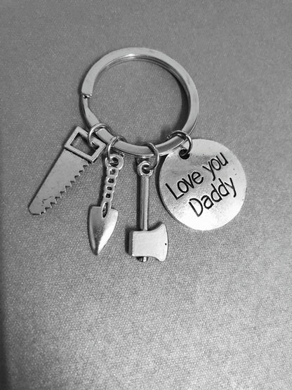 Alloy Handyman Tool Round Tag Keychain Polished Silver Metal 23