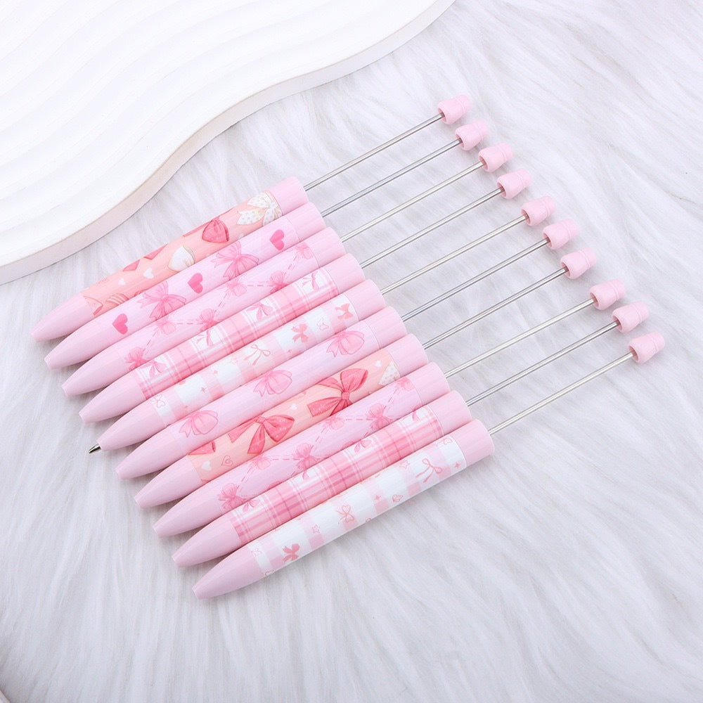 Beadable Long Pink Butterfly Pattern Ballpoint Pen for Crafting