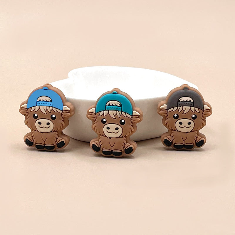 Silicone Focal Beads Highland Cow Boy Girl With Bow And Cap 20pcs 5