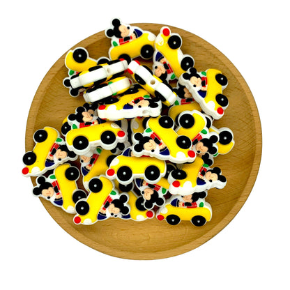 Silicone Focal Beads Mickey Mouse Riding Yellow Car 20pcs 2