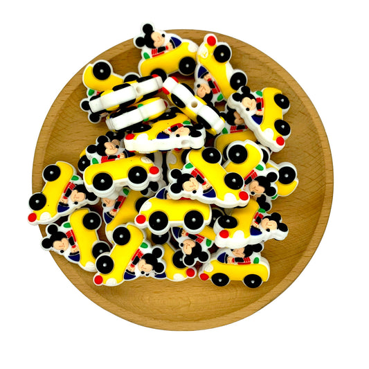 Silicone Focal Beads Mickey Mouse Riding Yellow Car 20pcs 2