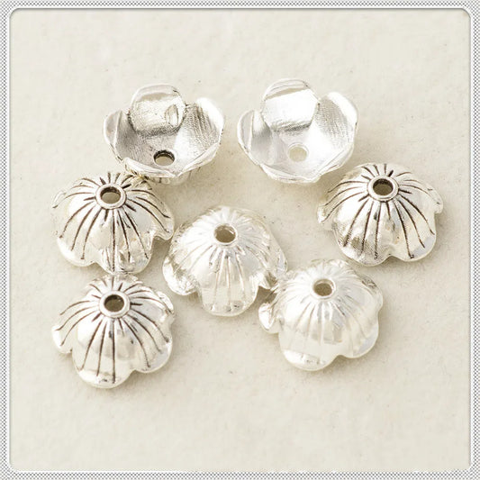 Alloy Five-Petal Bead Caps 12mm Chubby Bright Silver 100pcs