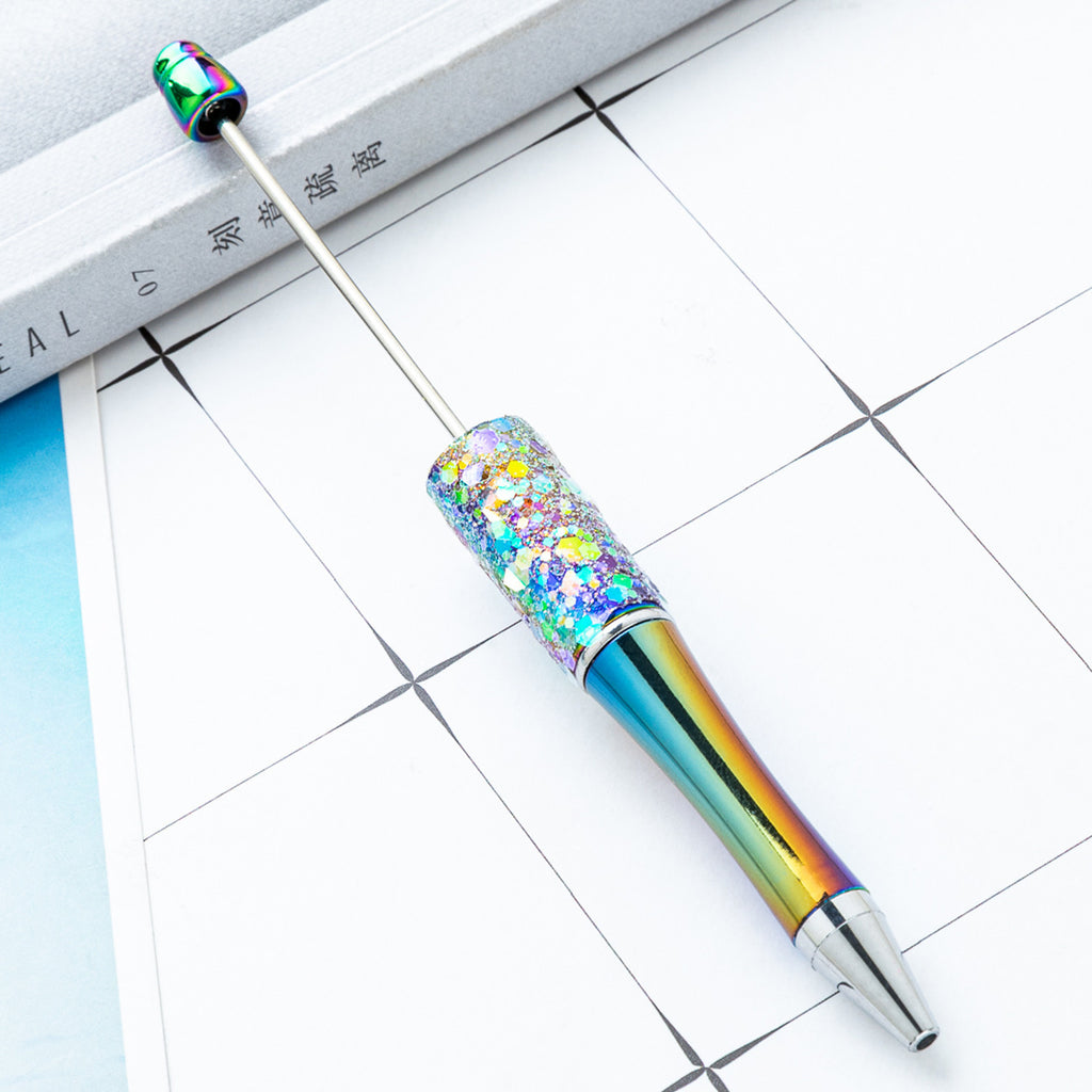 Iridescent Glitter Plastic Beaded Pen Wholesale, UV Gradient Sequin Ballpoint, 15 cm
