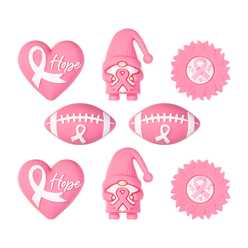 Breast Cancer Awareness 3D Silicone Focal Beads Pink Ribbon 20pcs