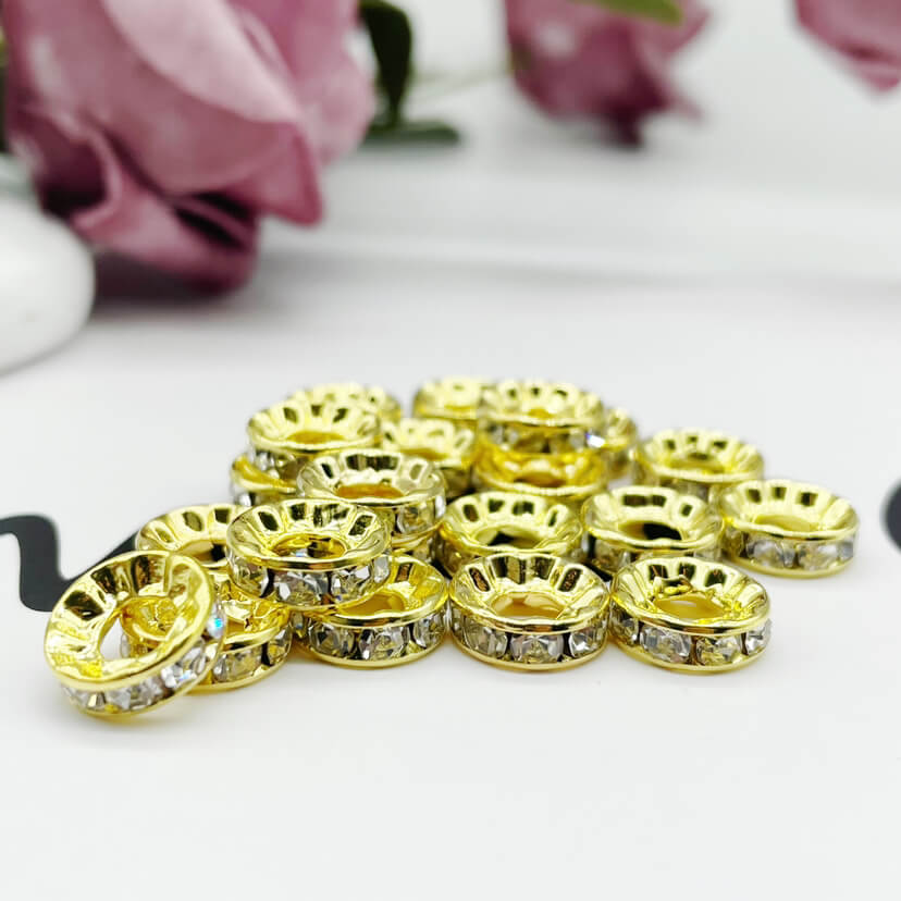 Copper Round Spacer Beads 10mm Large Hole Rhinestone 100pcs 3
