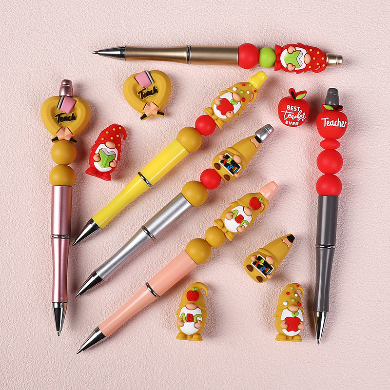 Silicone 3D Focal Beads Teacher Apple With Pencil and Gnome 20pcs 6