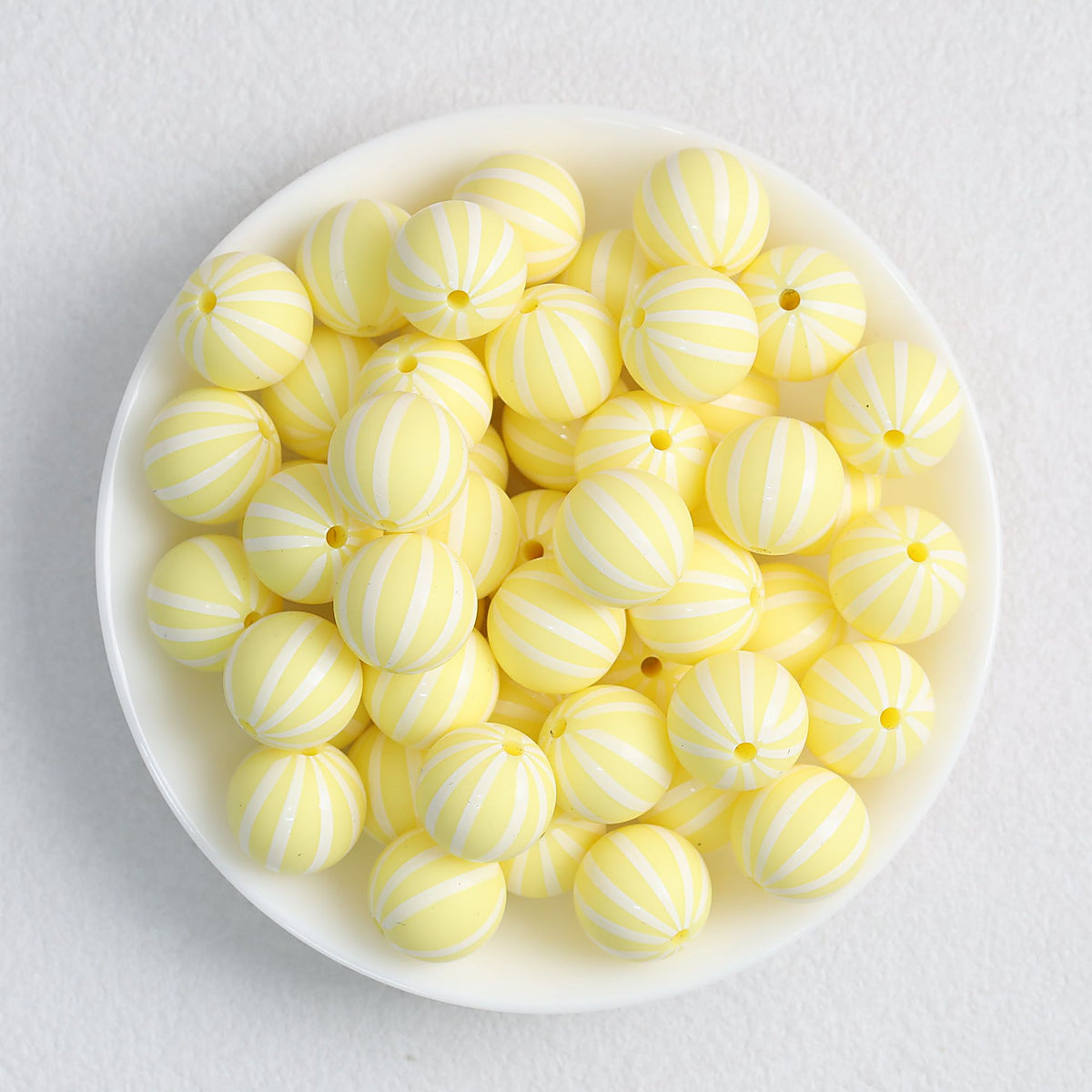 Striped 15mm Priented Round Silicone Beads Balloon Design 50pcs - Light Yellow