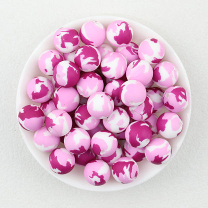 Colorful 15mm Printed Round Silicone Beads with Flower Patterns 50pcs 6