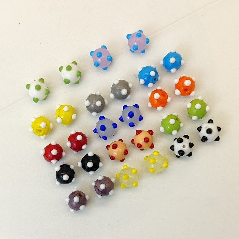 Lampwork Glass Beads Sea Urchin 11mm Handmade Polka Dotted 14pcs