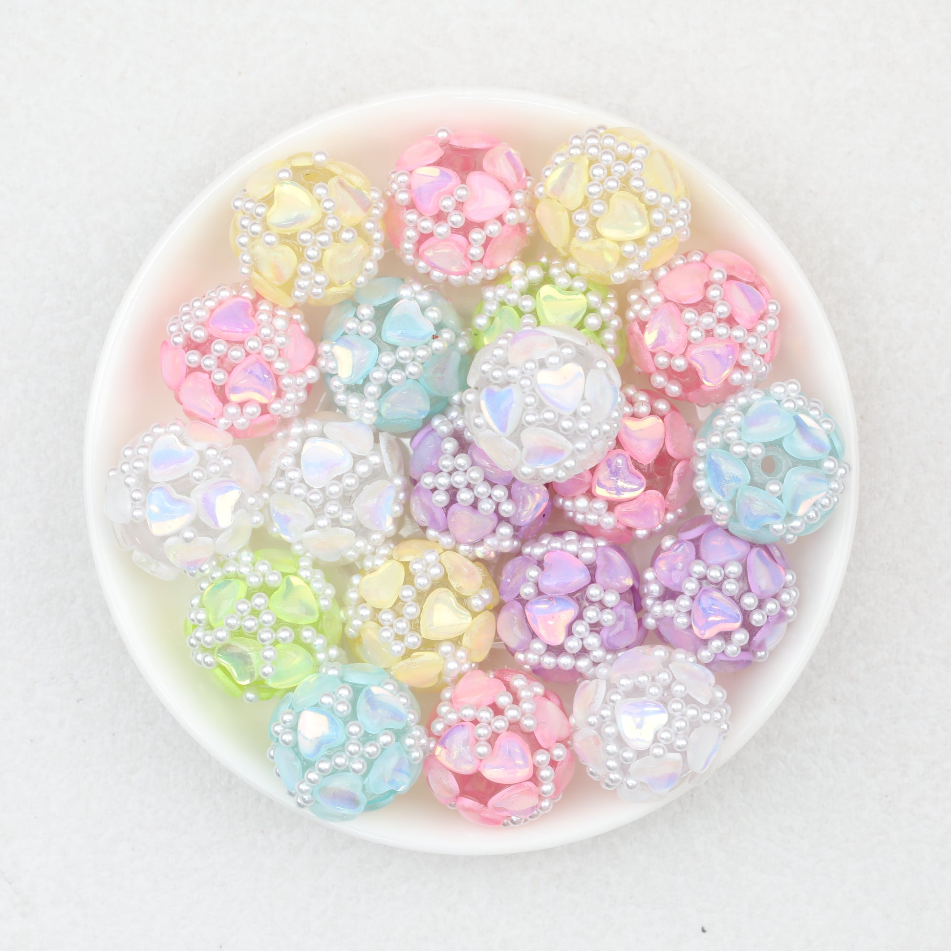 Iridescent Heart Acrylic Round Beads 16mm 10pcs 2