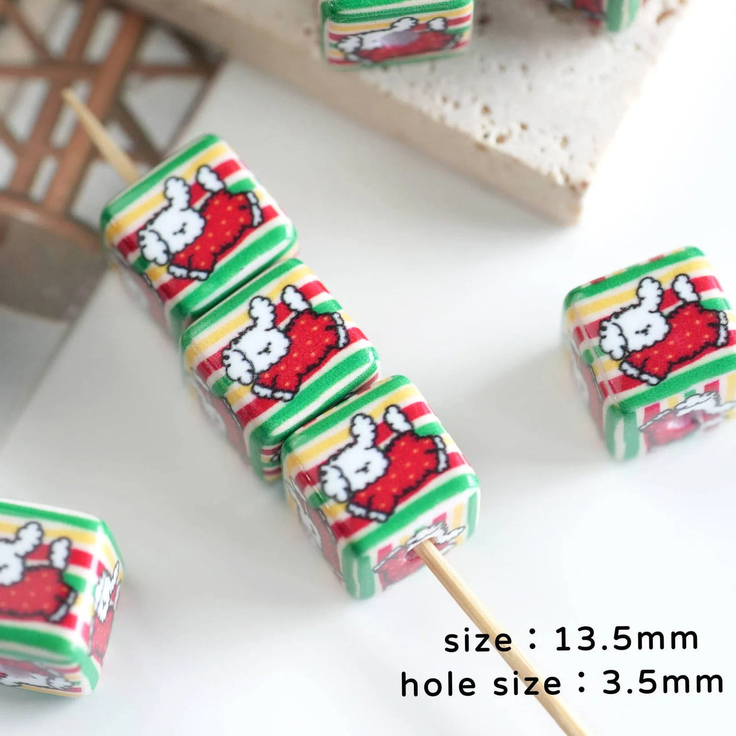 Square Acrylic Beads 13.5mm Cheerful Puppy Printed 10pcs 4