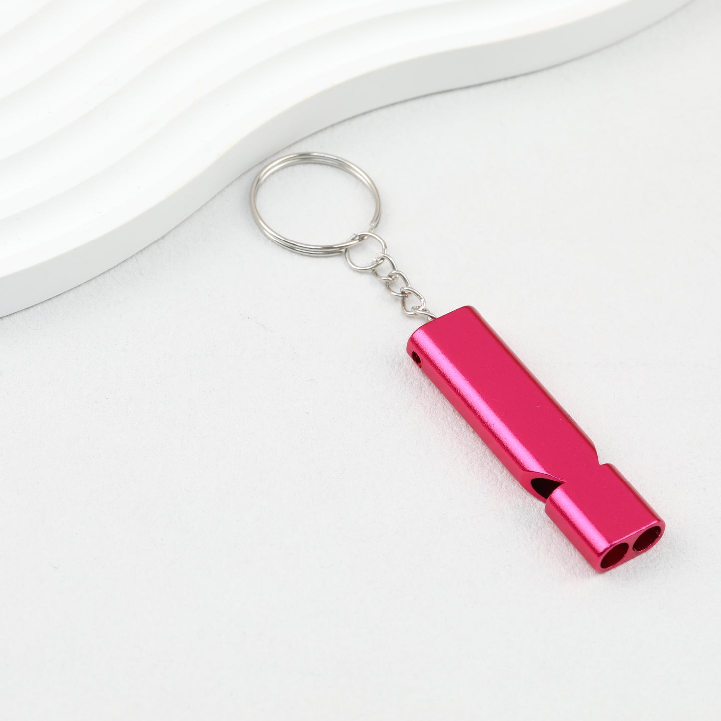 Survival Whistle Keychain Flat Aluminum Alloy Double Tube Self Defense