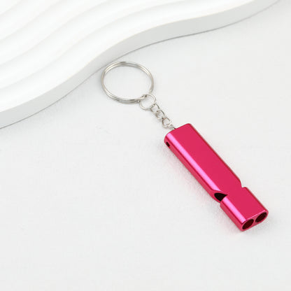 Survival Whistle Keychain Flat Aluminum Alloy Double Tube Self Defense