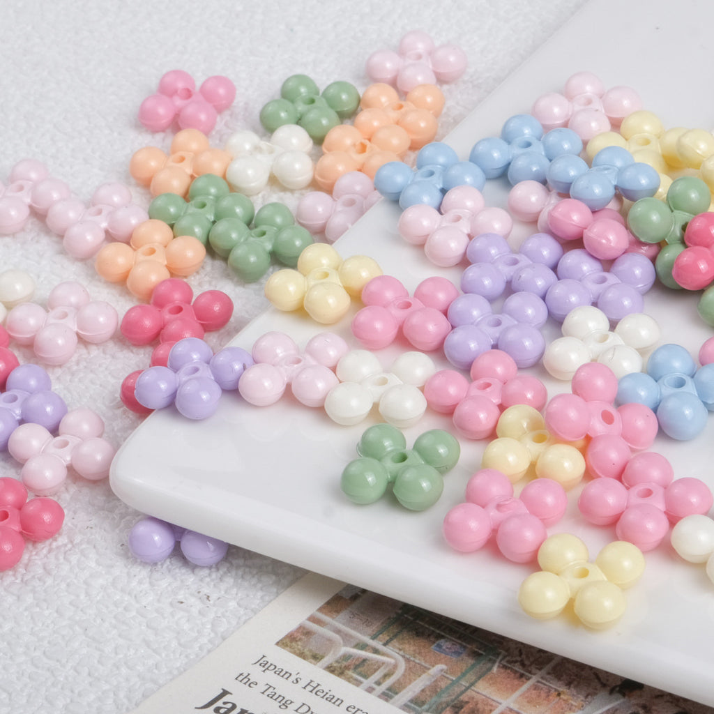 Acrylic Round Four Leaf Petal Spacer Beads 10mm Colored Baking Painted 100pcs