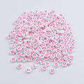 White Acrylic Letter Beads Bulk, Flat Hot Pink Alphabet Design, 7mm 300pcs