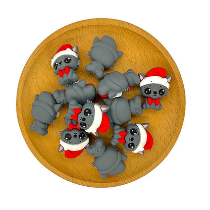 Silicone 3D Focal Beads Cat Red Bow Santa Hat 20pcs 2