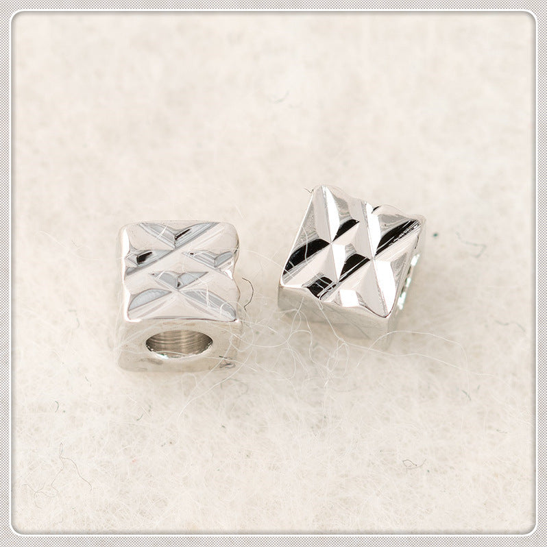 Brass Square Metal Beads 4mm Rhombus Grid Faceted 100pcs