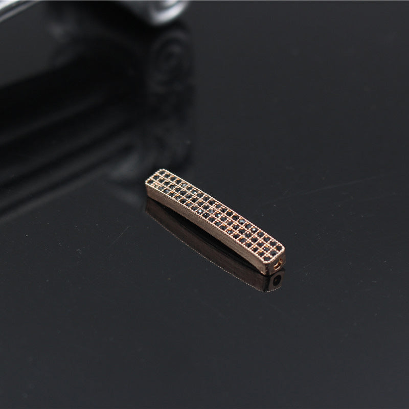 Tube Metal Beads 13.5x5mm Rhinestone Embedded 10pcs 8