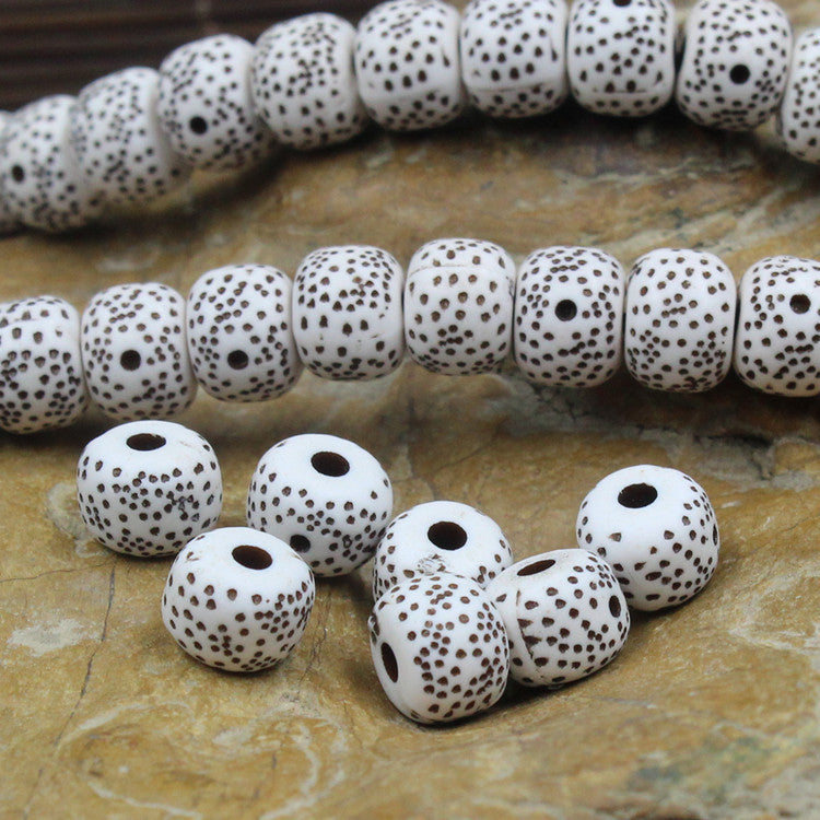 Imitation Bodhi Barrel Resin Beads 9mm Natural Brown Speckled 100pcs 4