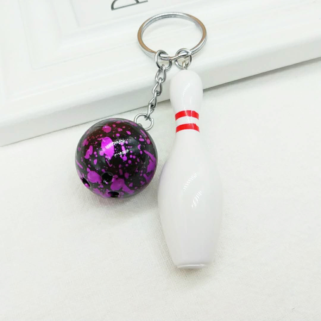 Metal Bowling Ball and Pin Keychain Colorful Sports Charm 7