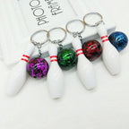 Metal Bowling Ball and Pin Keychain Colorful Sports Charm