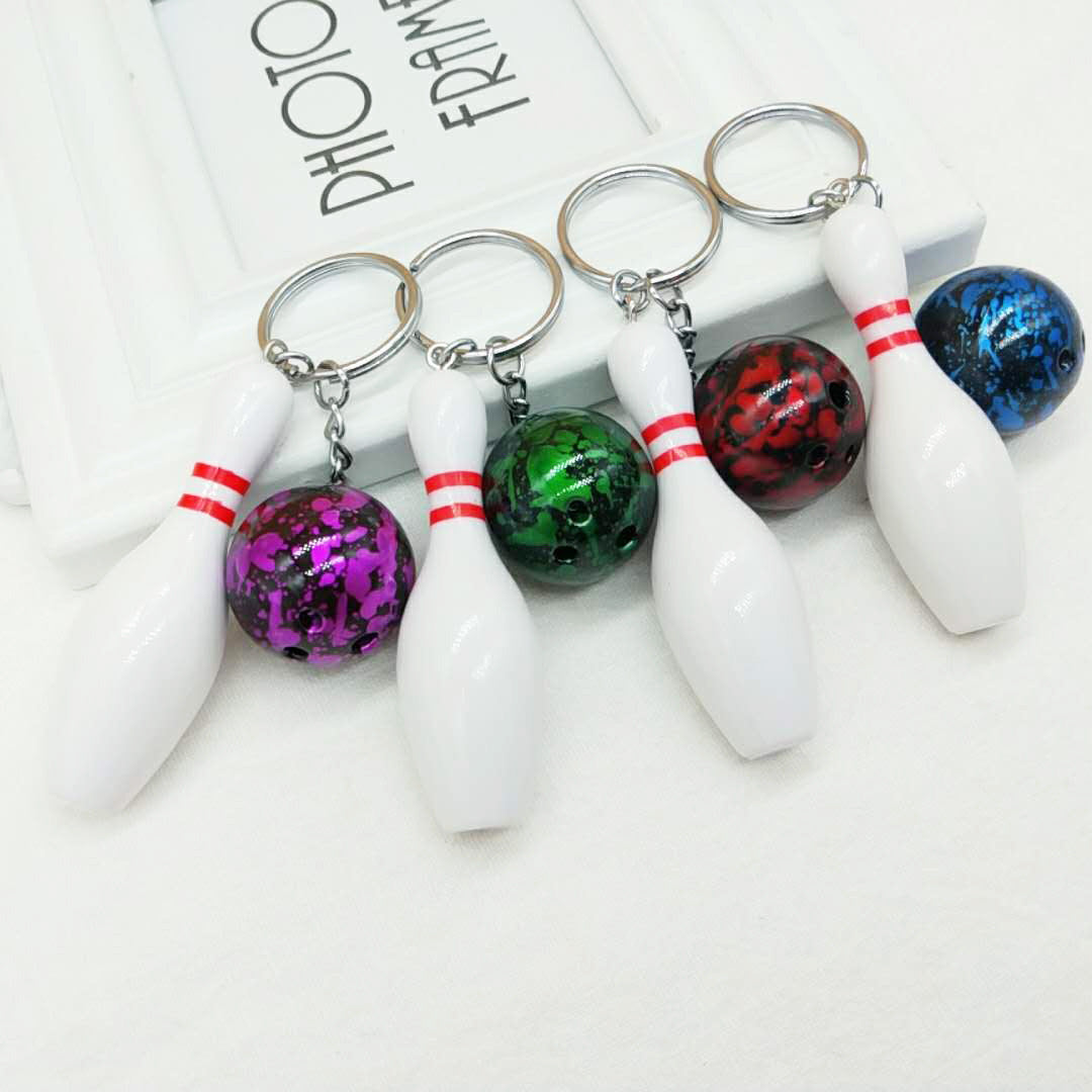 Metal Bowling Ball and Pin Keychain Colorful Sports Charm