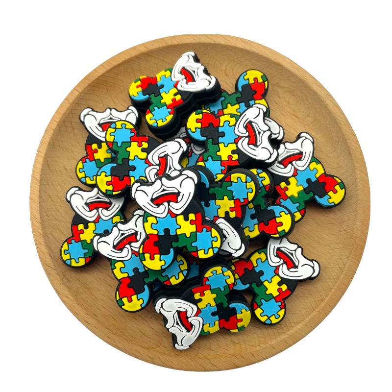 Silicone Focal Beads Puzzle Mickey Mouse Colorful Puzzle Piece Glove Hearts 20pcs 2