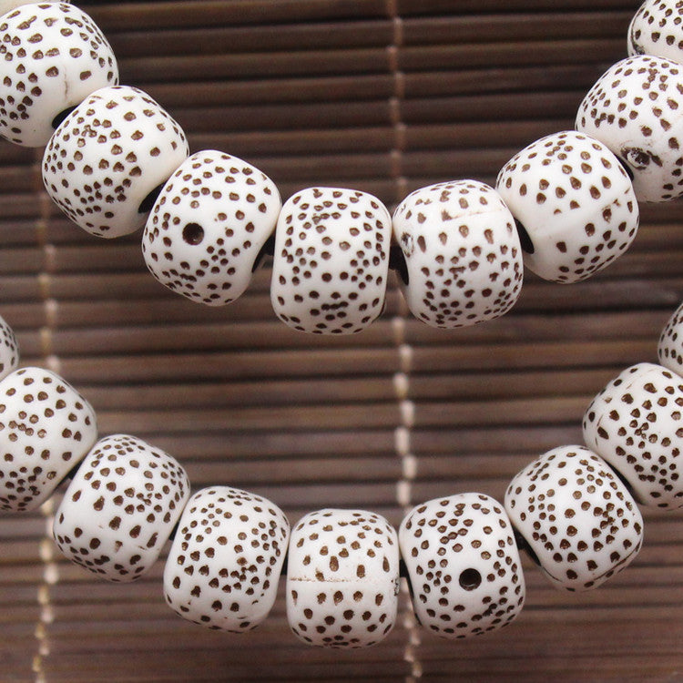 Imitation Bodhi Barrel Resin Beads 9mm Natural Brown Speckled 100pcs