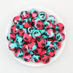 15mm Printed Dog Paw Pattern Silicone Beads 50pcs - Red Blue