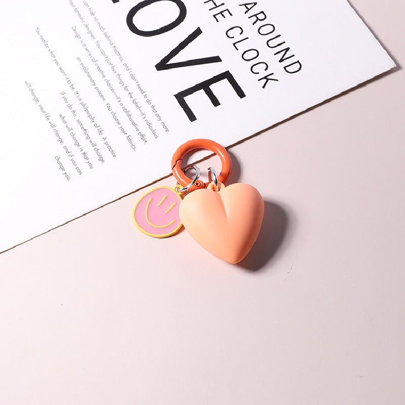 Resin Heart Smiling Face Keychain Pastel Colors Cute Charm 6