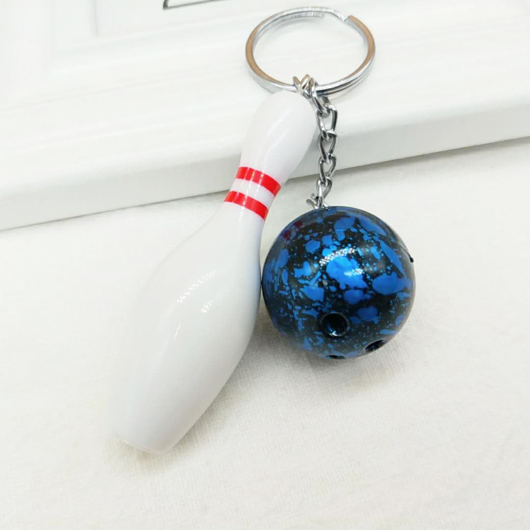 Metal Bowling Ball and Pin Keychain Colorful Sports Charm 6